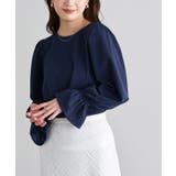 ネイビー | バックボタンキャンディスリーブTブラウス Tブラウス キャンディスリーブ | Pierrot