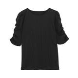 ブラック | ランダムテレコギャザースリーブTシャツ Tシャツ カットソー | Pierrot