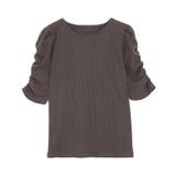 ダークブラウン | ランダムテレコギャザースリーブTシャツ Tシャツ カットソー | Pierrot