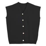ブラック | リネンタッチゴールドボタンVネックニットベスト ベスト ニット | Pierrot