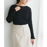 ブラック | シアーフレアスリーブリブニット リブニット シアー | Pierrot