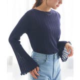 ネイビー | シアーフレアスリーブリブニット リブニット シアー | Pierrot