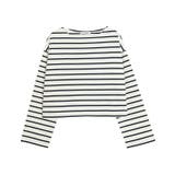 オフホワイト×ブラック | 綿100%ボーダークロップドロンT ロンT クロップド丈 | Pierrot