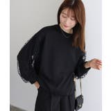 ブラック×ドット | チュールスリーブスウェット スウェット チュール袖 | Pierrot