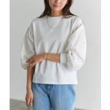 オフホワイト | 袖パールデザイントップス カットソー ポンチ素材 | Pierrot