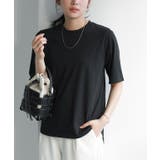 ブラック | イージーケアバックジップデザインTシャツ Tシャツ ラウンドヘム | Pierrot