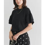 ブラック | 袖フリルデザイントップス カットソー 綿混 | Pierrot