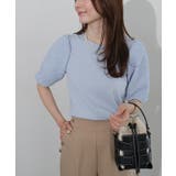 ブルー | ジャカードスリーブTシャツ Tシャツ ジャカード素材 | Pierrot