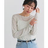 ドット/アイボリー | ネックと柄が選べるロングスリーブシアーカットソー クルーネック ハイネック | Pierrot