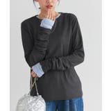 チャコール | 袖シャーリングシアーロングスリーブTシャツ デザイントップス 袖コンシャス | Pierrot