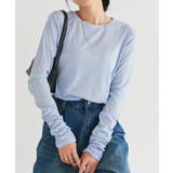 サックス | 袖シャーリングシアーロングスリーブTシャツ デザイントップス 袖コンシャス | Pierrot