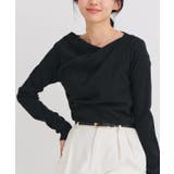 ブラック | ドレープデザインテレコリブカットソー 肌 馴染み | Pierrot