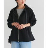 ブラック | ダンボールヘムフレアパーカー ストレッチ性 リボン | Pierrot