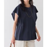 ネイビー | 汗ジミ防止タックドルマンTシャツ コットン 撥水加工 | Pierrot