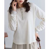 オフホワイト×ライトグレー | 裏起毛配色ヘンリーネックリブTシャツ 裏起毛 ヘンリーネック | Pierrot
