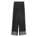 ブラック | ワイドストレートターンバックデニム デニム パンツ | Pierrot