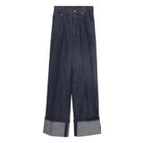 インディゴ | ワイドストレートターンバックデニム デニム パンツ | Pierrot