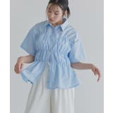 ブルー | [ECLAM] ウエストシャーリングデザインブラウス ブラウス | Pierrot