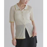 アイボリー×イエロー | [ECLAM] 麻タッチ配色デザインカーデ カーディガン | Pierrot