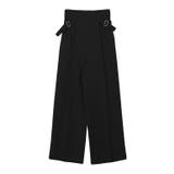 ブラック | サイドベルトハイウエストパンツ ワイドパンツ ハイウエスト サイドベルト 無地 | Pierrot