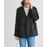 ブラック | ノーカラーフリンジツイードジャケット ジャケット ツイード | Pierrot