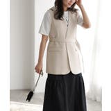 グレージュ | ベルト付きノーカラージレ ジレ ノーカラー | Pierrot
