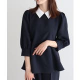無地/ネイビー | 2WAY選べる襟ペプラムセットアップ セットアップ 2WAY | Pierrot