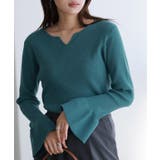 ブルーグリーン | キーネックフレアスリーブニット ニット キーネック | Pierrot