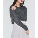 チャコール | [ECLAM] 袖シャーリングシアーカットソー カットソー | Pierrot