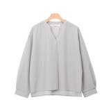 グレー系 | ノーカラーデザインTブラウス ブラウス シャツ カットソー 長袖 ノーカラー | Pierrot