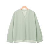 ミント | ノーカラーデザインTブラウス ブラウス シャツ カットソー 長袖 ノーカラー | Pierrot