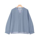 ブルー | ノーカラーデザインTブラウス ブラウス シャツ カットソー 長袖 ノーカラー | Pierrot