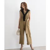 ベージュ | ベルト付きVネックオールインワン オールインワン Vネック ウエストベルト ロ | Pierrot