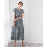 花柄/ブルー | ギャザー切替キーネックワンピース ワンピース ワンピ 花柄 ドット 総柄 半袖 | Pierrot