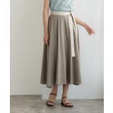 グレージュ | 麻混配色ベルトフレアスカート フレアスカート フレア ロング丈 ミモレ丈 膝下 | Pierrot