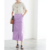 ラベンダー | 麻混ナロースカート フレアスカート リネン 麻混 スリット 夏 ロング丈 | Pierrot