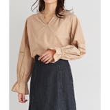 コーラルオレンジ | ハシゴレースキーネックブラウス シャツ ブラウス | Pierrot