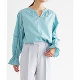 ミントブルー | ハシゴレースキーネックブラウス シャツ ブラウス | Pierrot