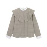 グリーン | チェック柄クレリックフリルカラーブラウス ブラウス フリルカラー | Pierrot