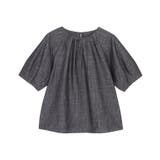 ブラック | シャンブレーギャザーブラウス トップス ブラウス | Pierrot