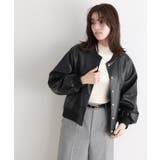 ブラック | パールボタンフェイクレザーブルゾン ブルゾン フェイクレザー | Pierrot