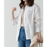 オフホワイト×ネイビー | 刺繍ロゴシャツ シャツ 刺繍 | Pierrot