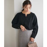 ブラック | 裏微起毛キーネックボリュームスリーブブラウス ブラウス 裏起毛 | Pierrot