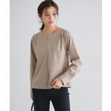 グレージュ | 裏微起毛キーネックボリュームスリーブブラウス ブラウス 裏起毛 | Pierrot