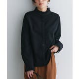 ブラック | 裏微起毛フリルネックブラウス ブラウス 裏起毛 | Pierrot