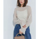 ドット/アイボリー×ブラック | ネックと柄が選べるフレアスリーブシアーカットソー カットソー シアー素材 | Pierrot