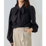 ラメストライプ/ブラック | 柄が選べる2wayリボンギャザーブラウス ブラウス 2way | Pierrot