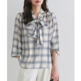 チェック/ライトベージュ | 柄が選べる2wayリボンギャザーブラウス ブラウス 2way | Pierrot