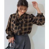 チェック/ブラック | 柄が選べる2wayリボンギャザーブラウス ブラウス 2way | Pierrot