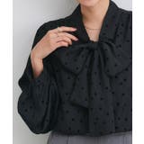 フロッキードット/ブラック | 柄が選べる2wayリボンギャザーブラウス ブラウス 2way | Pierrot